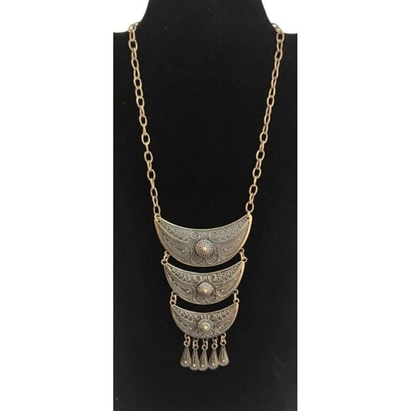 Boho Statement Necklace With Tiered Crescent Design & Dangling Charms - Picture 5 of 5